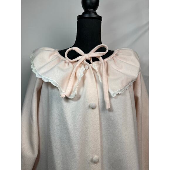 Vintage Pink Button Front Ruffle Collar Nightgown Robe w/ Pockets L/XL Bow - Picture 3 of 8